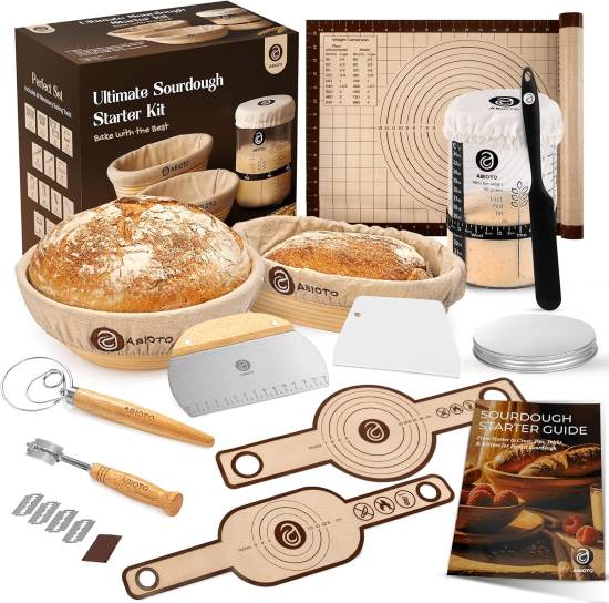 Sourdough Starter Kit with 10 Inch Round and 11 Inch Oval Banneton