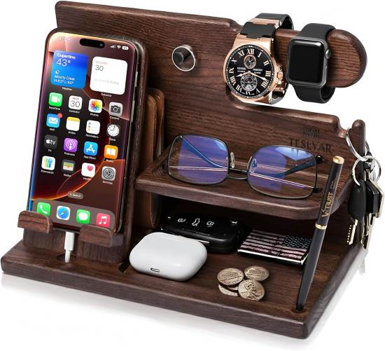 TESLYAR Wood Phone Docking Station for Men