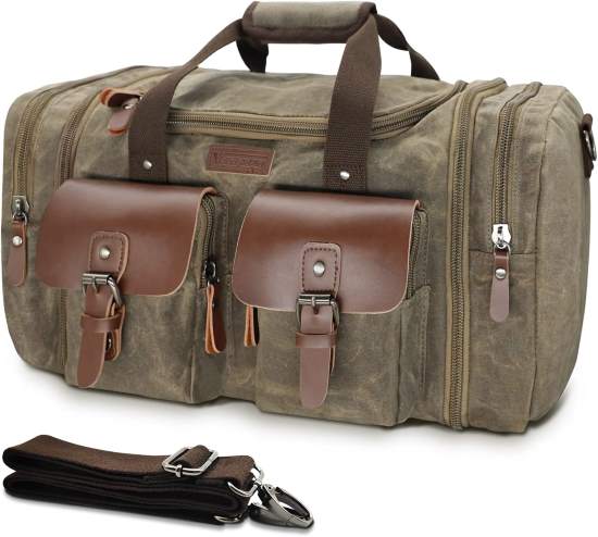 Wildroad Waxed Canvas Genuine Leather 50L Waterproof Duffle Bag