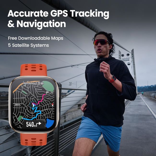 Amazfit Bip 6 smartwatch with AMOLED display, long battery life, GPS maps, and advanced fitness and sleep tracking features
