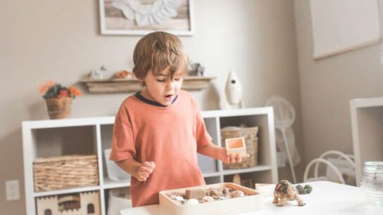 Kids playing with eco-friendly wooden toys in a natural setting
