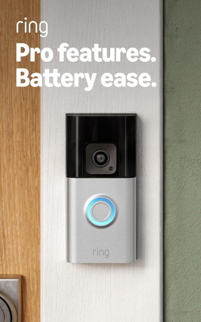 Ring Battery Doorbell Pro with 1536p HD+ video, 3D motion detection, and two-way talk for advanced doorstep security.