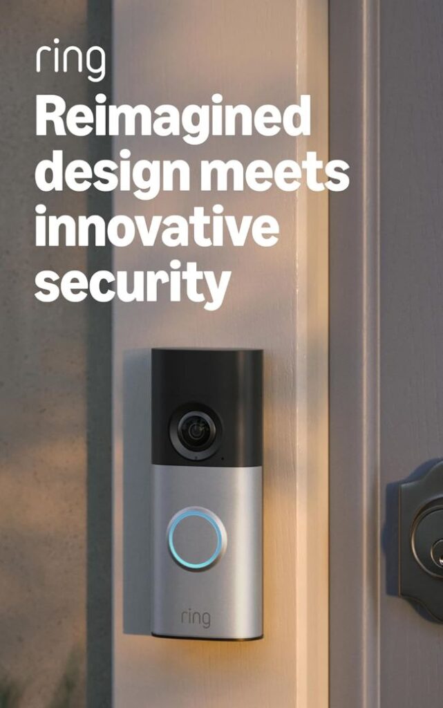 Ring Wired Doorbell Plus with 2K video, enhanced zoom, and improved low-light visibility for reliable door surveillance.