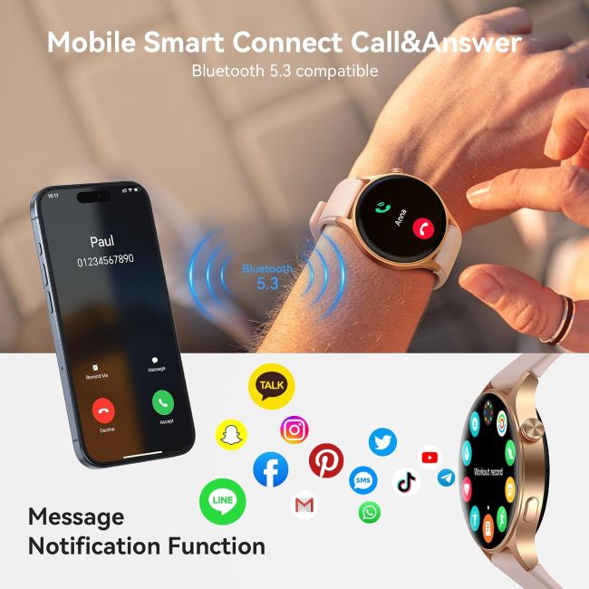 aeac AMOLED women’s smartwatch with call function, heart rate, sleep tracking, and waterproof fitness tracking features