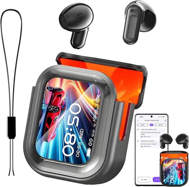 BEARTAIN NE20 AI translation earbuds with touchscreen display and real-time support for multiple languages during travel