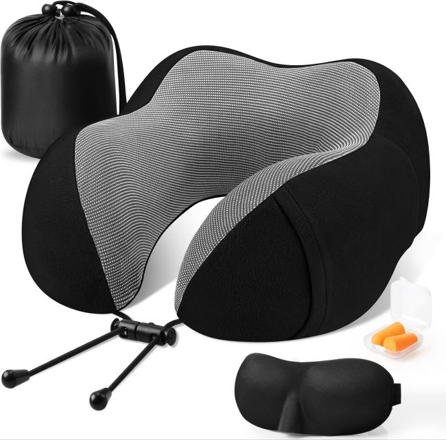 CloudBliss premium memory foam travel pillow with supportive neck design for airplane and office comfort