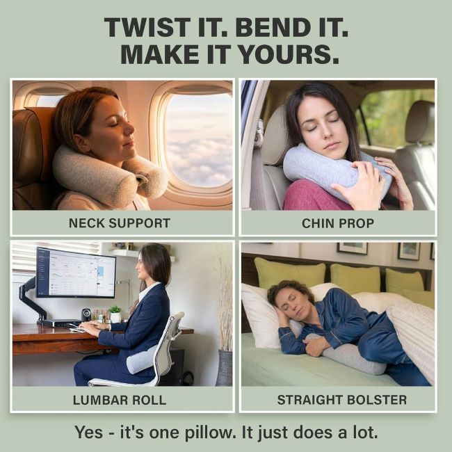Dot&Dot twist memory foam travel pillow with adjustable design for neck, chin, lumbar, and leg support