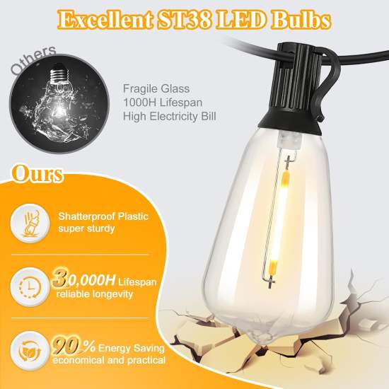 Brightever 100ft LED Outdoor String Lights