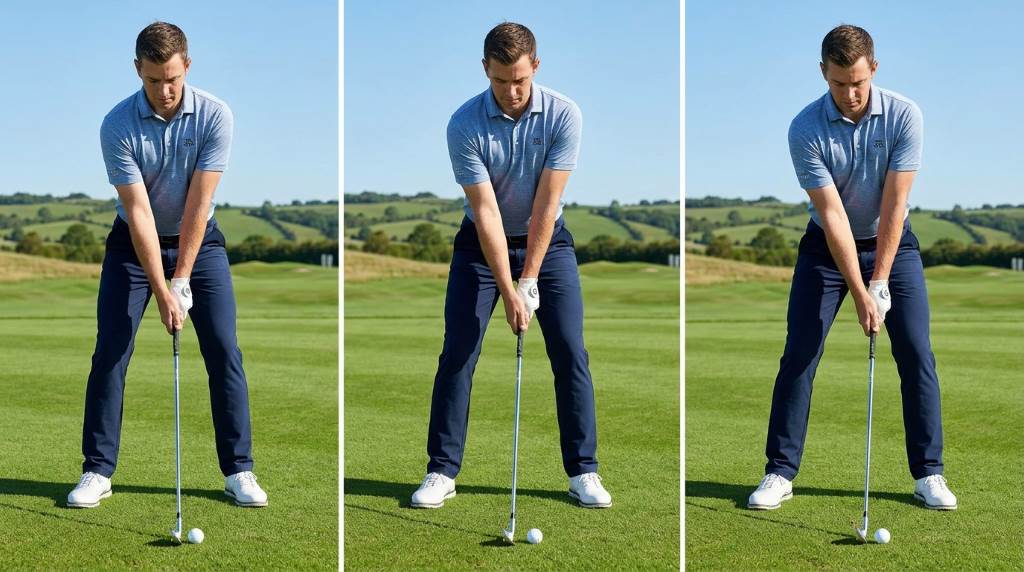 Golfer demonstrating proper iron swing mechanics