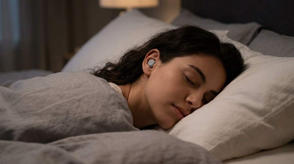 Man wearing bone conduction headphones while sleeping