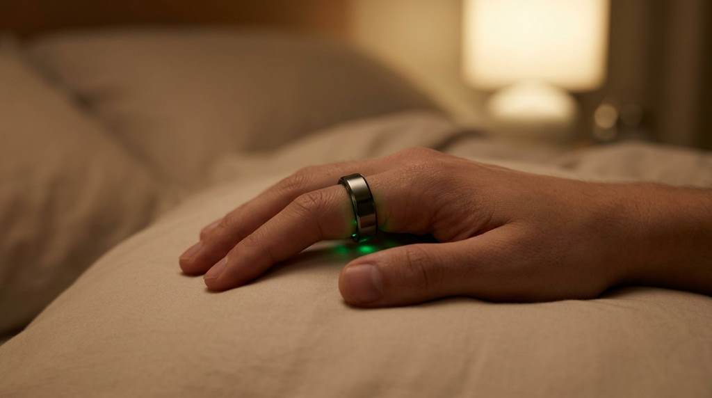 Person using a fitness ring to track heart rate data