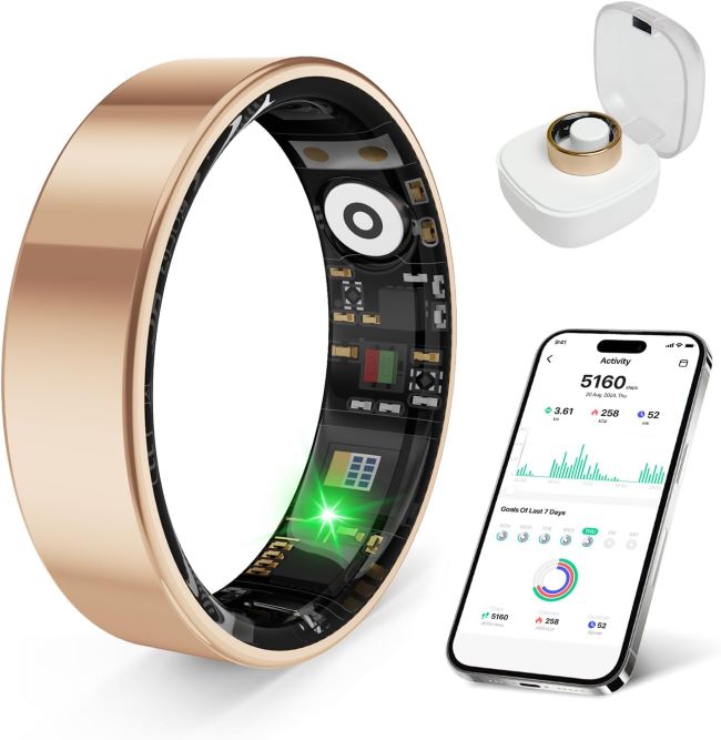 prxxhri smart health ring in rose gold featuring sleep and stress tracking, waterproof construction, and smartphone compatibility