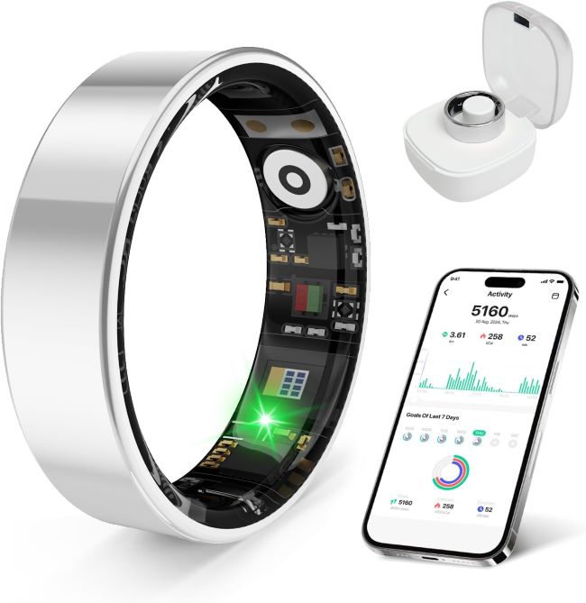 prxxhri smart health ring with stress and sleep monitoring, waterproof design, and iOS/Android compatibility without subscription fees