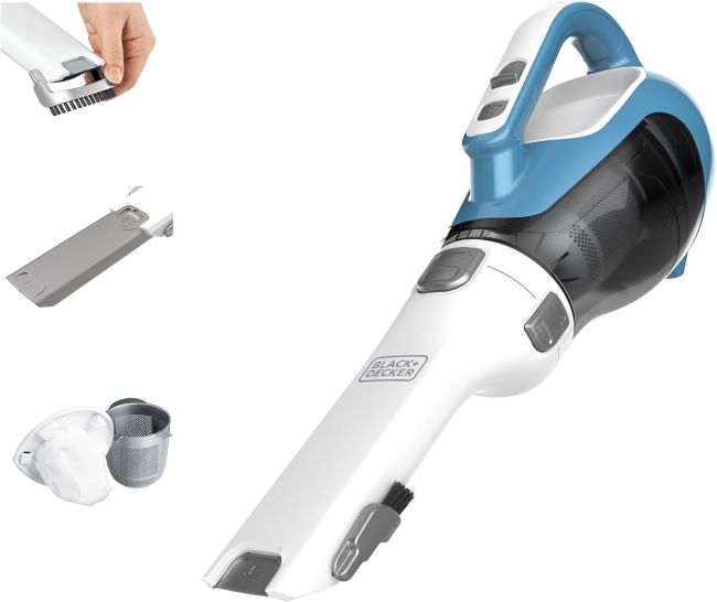Black+Decker Dustbuster AdvancedClean cordless handheld vacuum with crevice tool and rotating nozzle for home and car cleaning