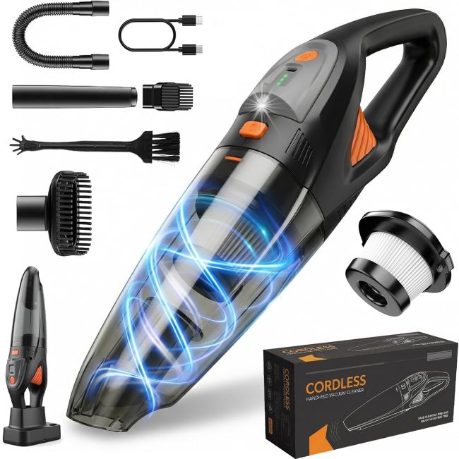 EASYPAL cordless handheld vacuum with 25000Pa suction, LED light, and rechargeable battery
