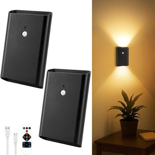 Eneru rechargeable battery-operated motion sensor wall sconces with magnetic mounting for indoor lighting