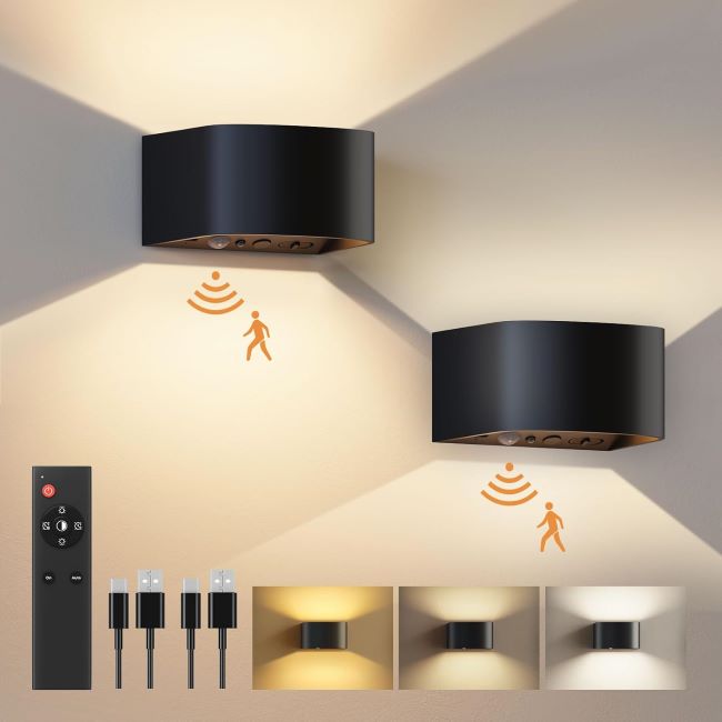 FULEN rechargeable motion sensor wall light with remote control and adjustable LED brightness for indoor use