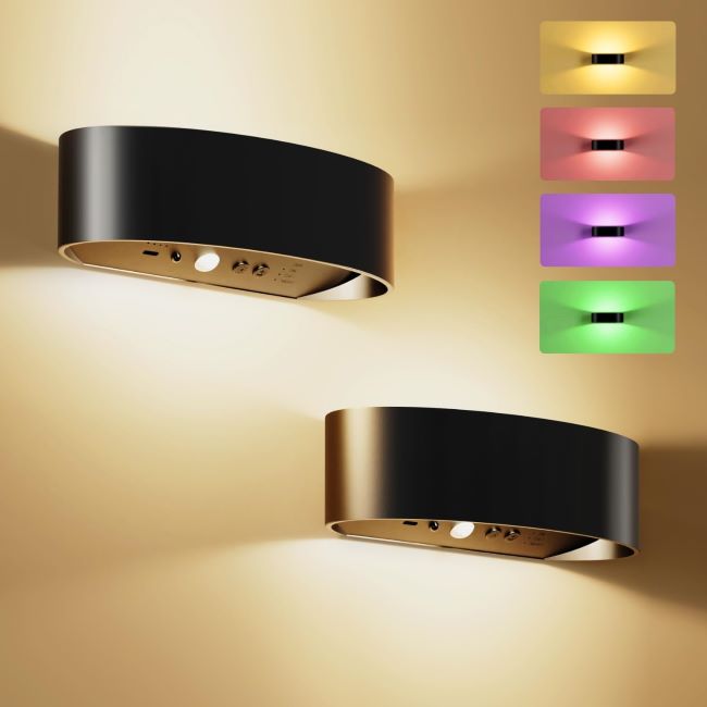 FULNIX rechargeable RGB motion sensor wall light with remote control for hallway, living room, and bedroom