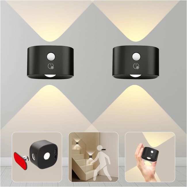 Koopala cordless rechargeable motion sensor wall sconces with 360-degree rotation for hallway and stairs