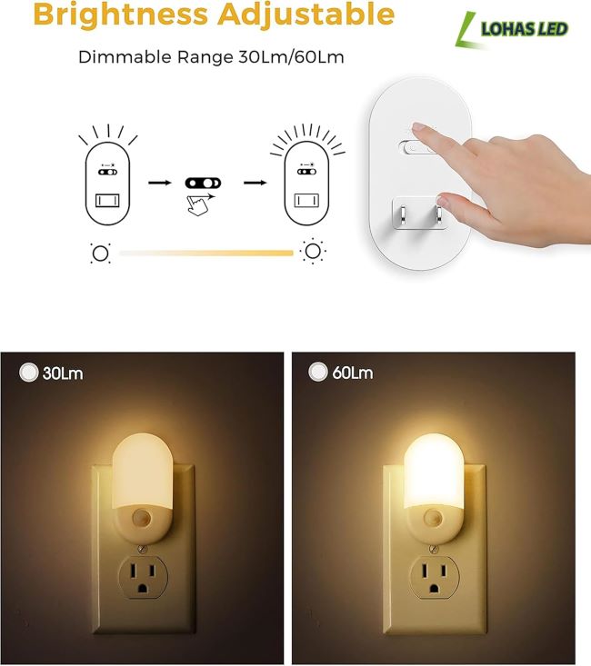 L LOHAS LED plug-in motion sensor night lights with adjustable warm white brightness for bathroom and bedroom