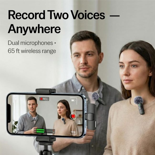 Mini Mic Pro clip-on lavalier microphone with noise cancellation for content creators