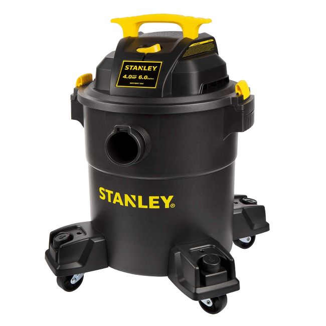 Stanley SL18116P 6-gallon wet and dry vacuum with 4-horsepower motor for heavy-duty cleaning