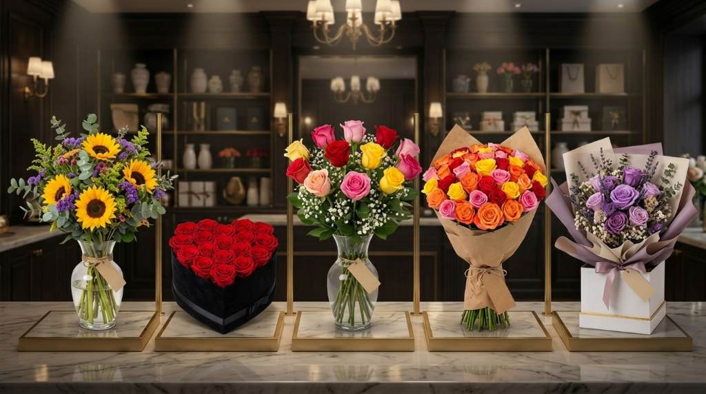 Luxury floral arrangement prepared by a specialty flower boutique