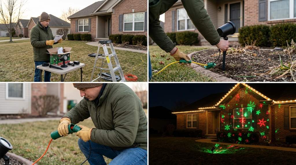 Testing Christmas motion lights after outdoor installation
