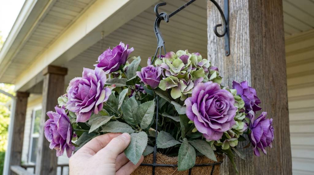 Washing artificial flowers with mild soap solution