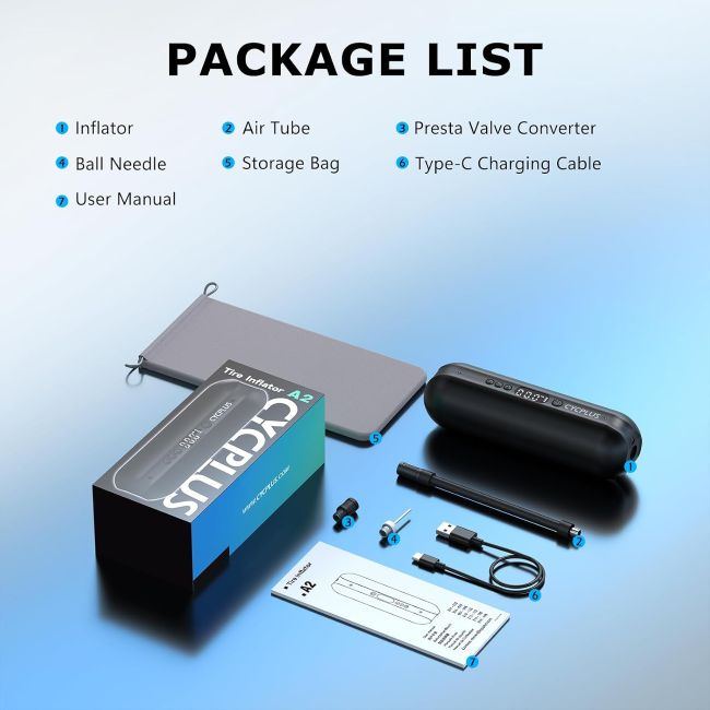 Compact CYCPLUS portable tire inflator