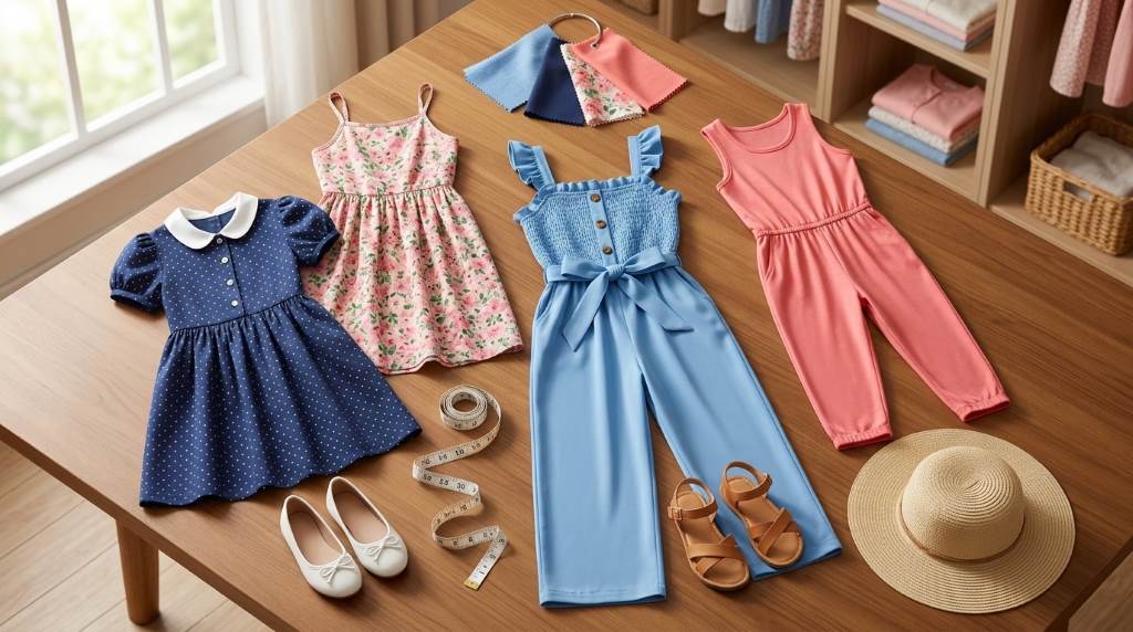 Child wearing smocked romper outdoors in warm weather