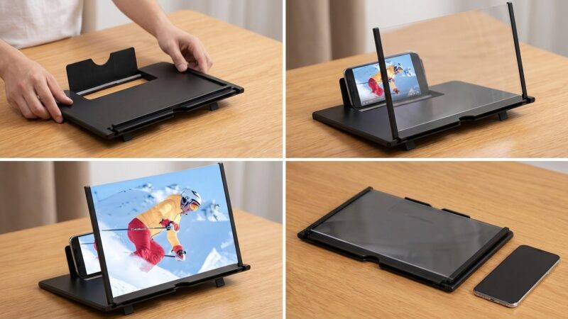 Fanlory 20-inch phone screen magnifier unfolded on a wooden desk