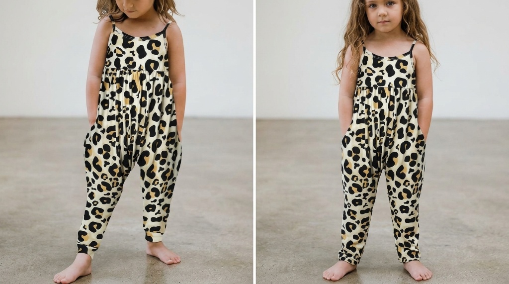 Toddler girl wearing a floral Yousie romper during outdoor play